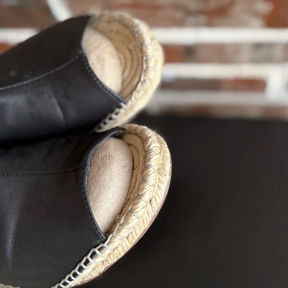 KG Kurt Geiger Nelly Black Leather Espadrille Wedge Sandals Size EU 41